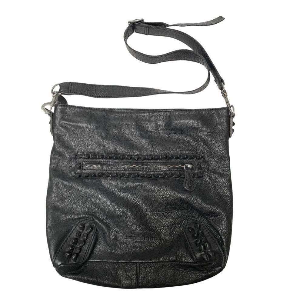 Liebeskind Berlin black leather hobo slouch crossbody purse with leather studs